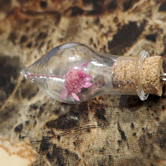 Pink Flower Tear Drop Wish Bottle Spiritual Nature Gaia Necklace With 22" Chain - Picture 3 of 6